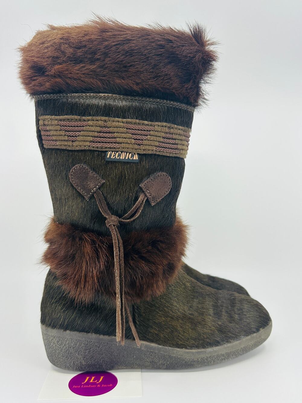 Tecnica Skandia Women's Vintage Brown Goat Fur Apres Ski Winter Boots Size 36